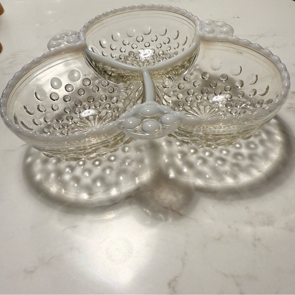 WOW! 5 for $25!! Fenton Hobnail Glass Relish Dish: Moonstone Opalescent - Picture 5 of 10